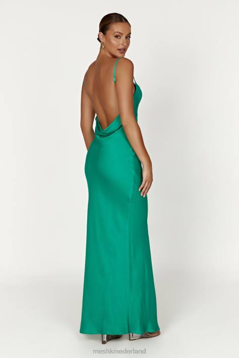 Meshki jade maxi-jurk met col en rugloze halslijn kleding groente XP0T264