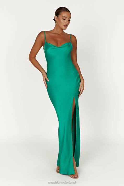 Meshki jade maxi-jurk met col en rugloze halslijn kleding groente XP0T264