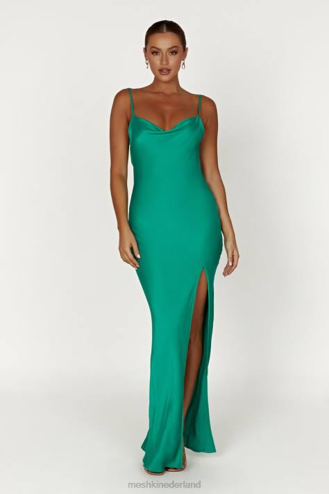 Meshki jade maxi-jurk met col en rugloze halslijn kleding groente XP0T264