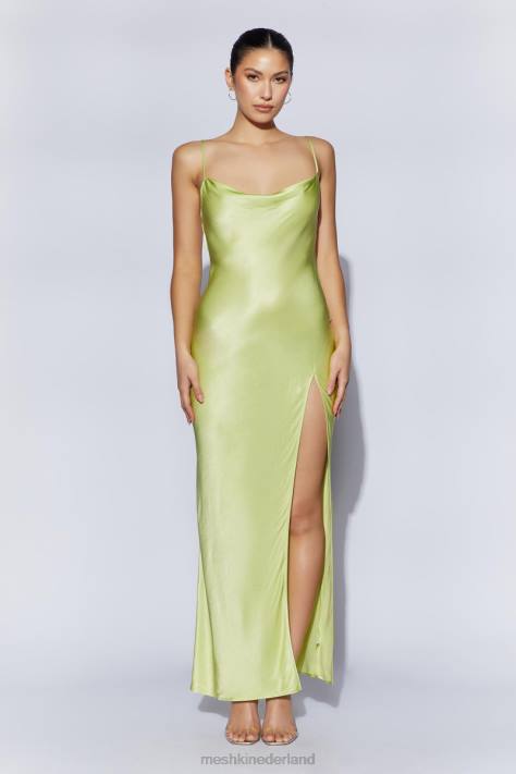 Meshki jade maxi-jurk met col en rugloze halslijn kleding pistache groen XP0T314