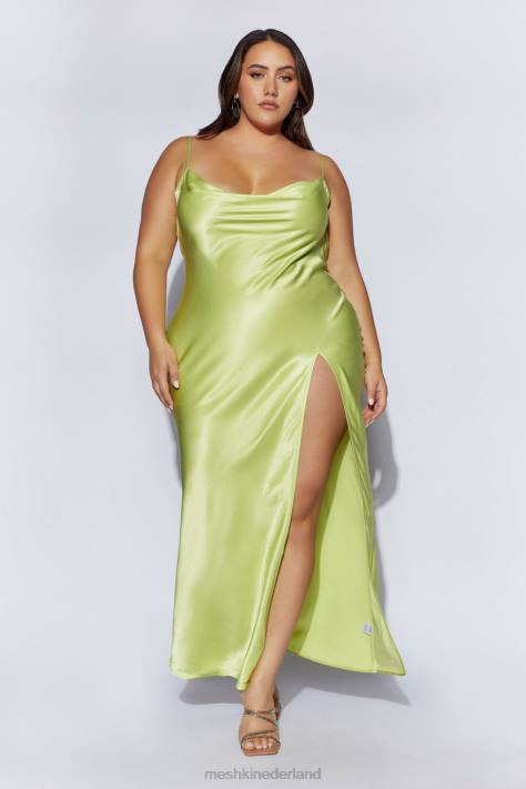 Meshki jade maxi-jurk met col en rugloze halslijn kleding pistache groen XP0T314