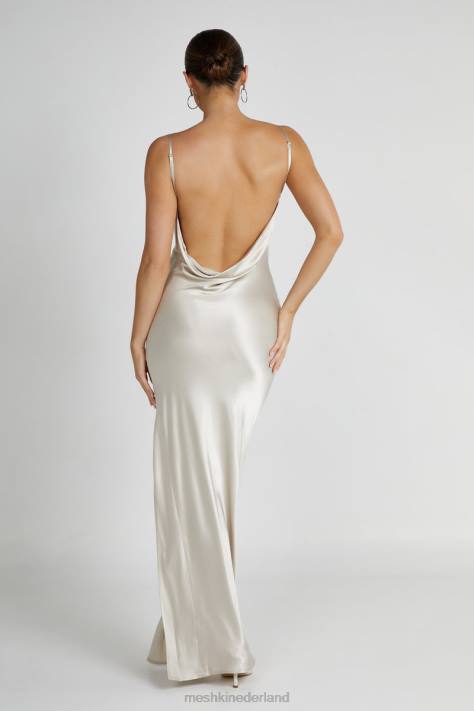 Meshki jade maxi-jurk met col en rugloze halslijn kleding zand XP0T193