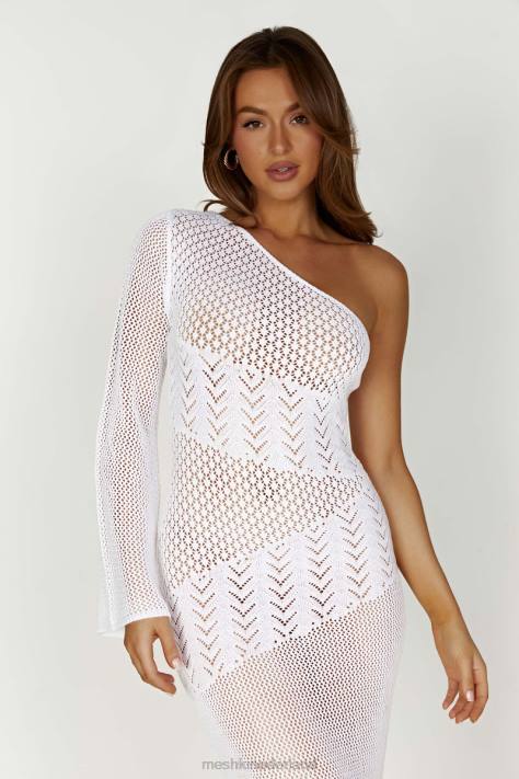 Meshki jody jurk van gemengd garen met één schouder kleding wit XP0T457