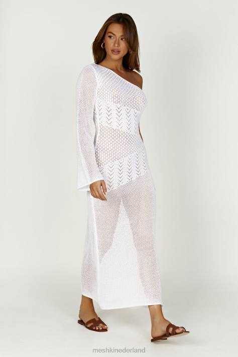 Meshki jody jurk van gemengd garen met één schouder kleding wit XP0T457