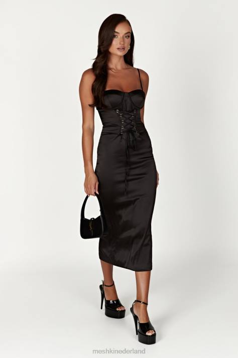 Meshki Camelia korset midi-jurk kleding zwart XP0T601