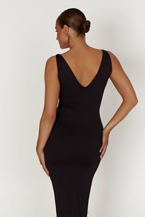 Meshki Gretel midi-jurk van gerecycled nylon met v-hals kleding zwart XP0T310