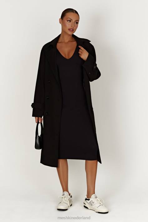 Meshki Gretel midi-jurk van gerecycled nylon met v-hals kleding zwart XP0T310