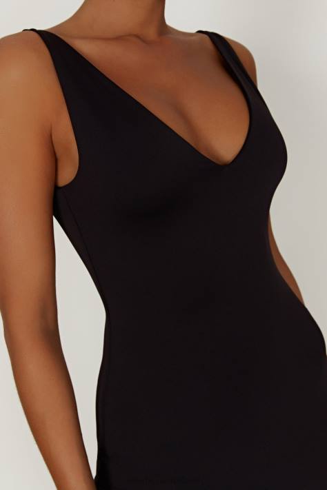 Meshki Gretel midi-jurk van gerecycled nylon met v-hals kleding zwart XP0T310