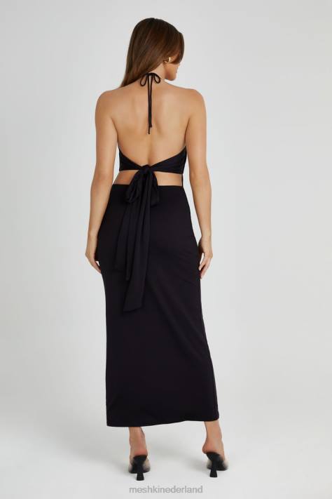 Meshki Heidi gerecycled nylon midi-jurk met pindetail kleding zwart XP0T210