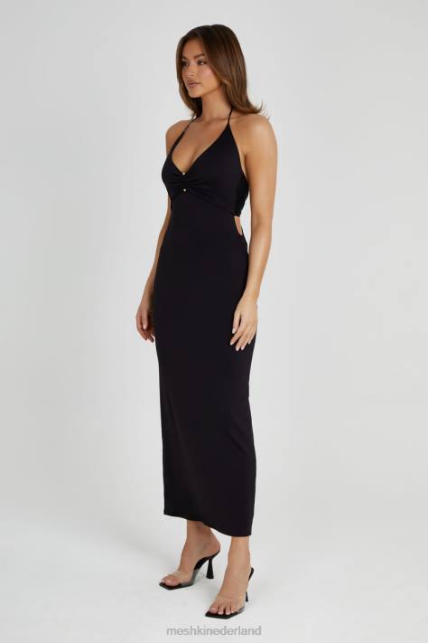 Meshki Heidi gerecycled nylon midi-jurk met pindetail kleding zwart XP0T210