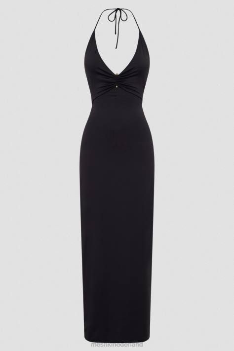 Meshki Heidi gerecycled nylon midi-jurk met pindetail kleding zwart XP0T210