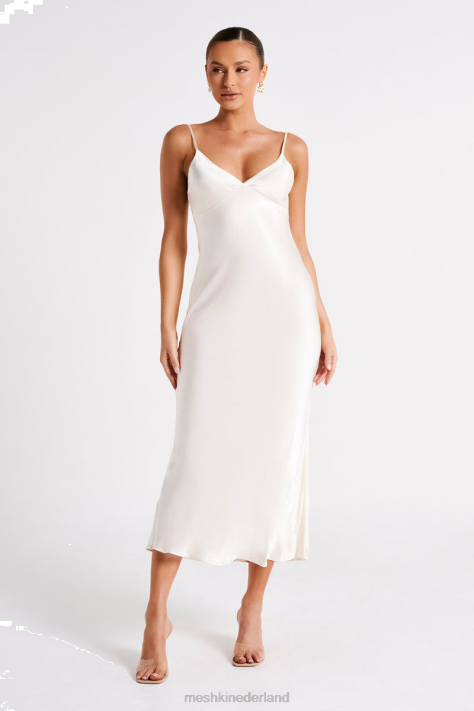 Meshki Kiko midi-jurk van satijnchiffon kleding ivoor XP0T43