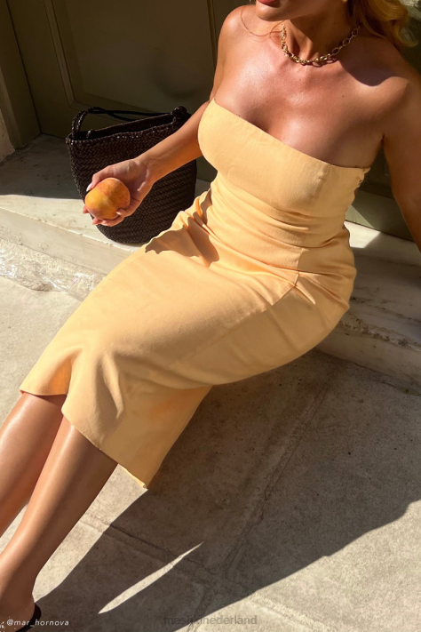Meshki Kyleigh linnen strapless midi-jurk kleding mango XP0T341