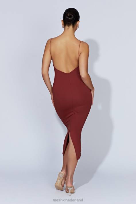 Meshki Lexia midi-jurk met lage halslijn kleding kersen chocolade XP0T551