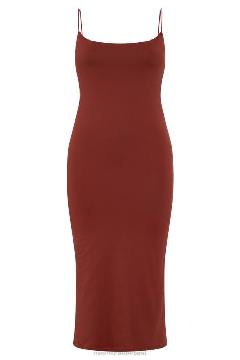 Meshki Lexia midi-jurk met lage halslijn kleding kersen chocolade XP0T551