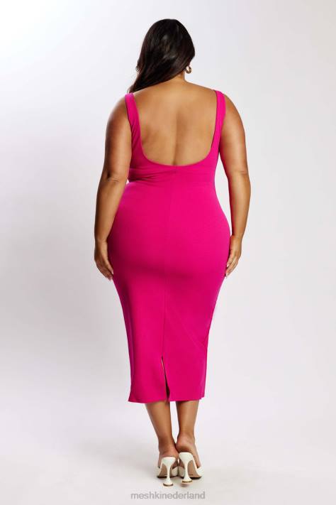 Meshki Maria midi-jurk van crêpe met vierkante hals kleding fuchsia XP0T537