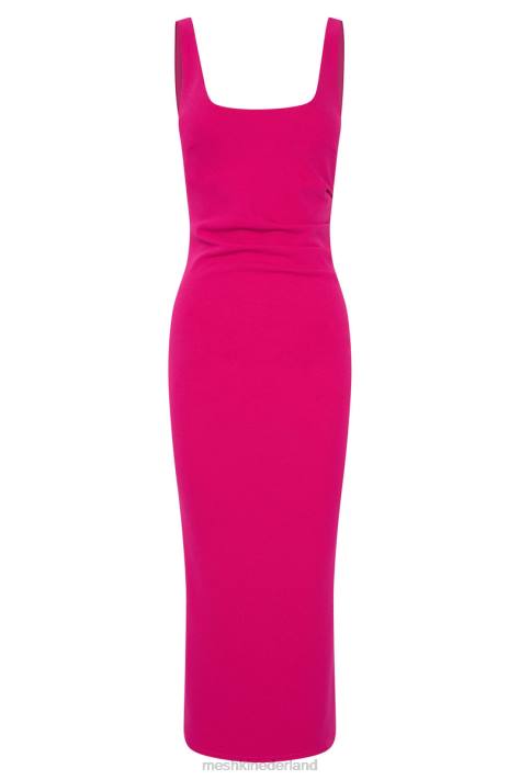 Meshki Maria midi-jurk van crêpe met vierkante hals kleding fuchsia XP0T537