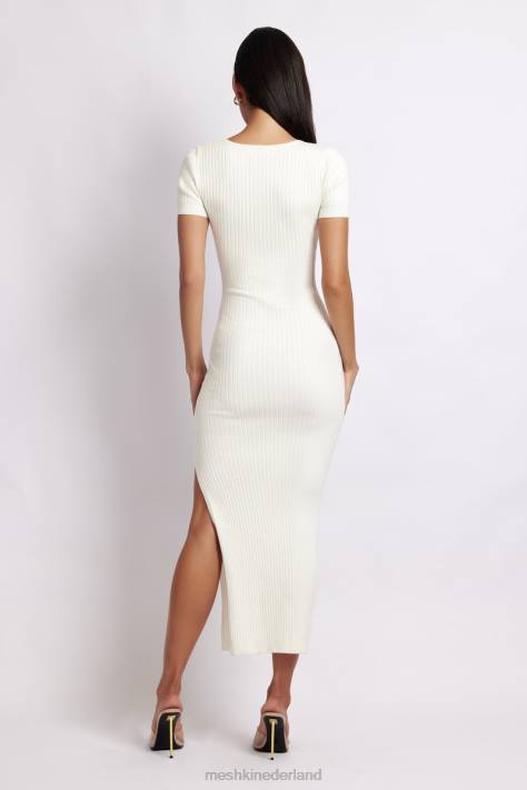 Meshki Nina gebreide midi-jurk met korte mouwen kleding wit XP0T488