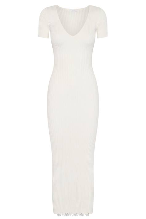 Meshki Nina gebreide midi-jurk met korte mouwen kleding wit XP0T488