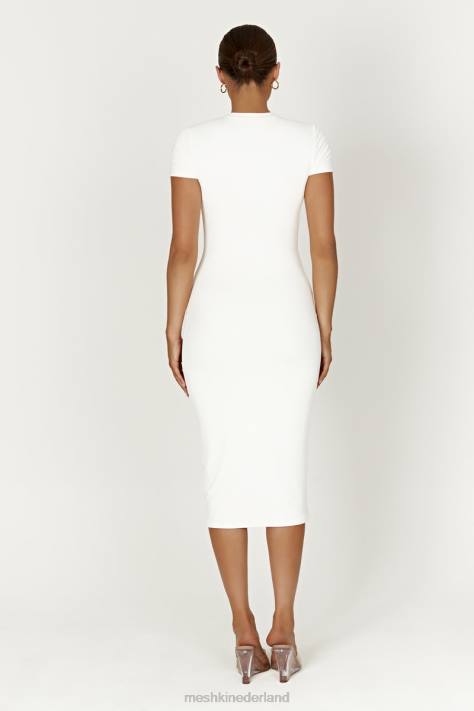 Meshki Penny gerecycled nylon midi-jurk met korte mouwen kleding wit XP0T371