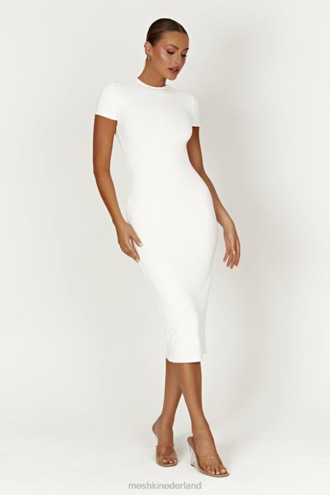Meshki Penny gerecycled nylon midi-jurk met korte mouwen kleding wit XP0T371