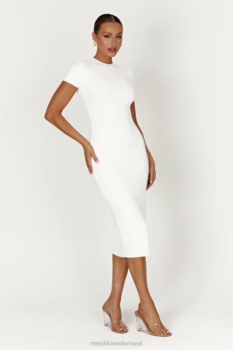 Meshki Penny gerecycled nylon midi-jurk met korte mouwen kleding wit XP0T371