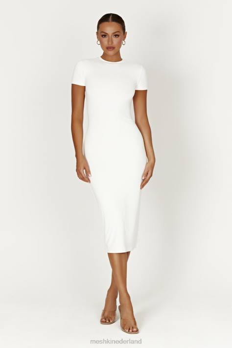 Meshki Penny gerecycled nylon midi-jurk met korte mouwen kleding wit XP0T371