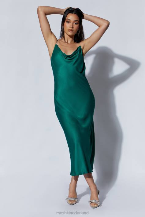 Meshki Rasta midi-jurk met gedrapeerde halslijn en diamanten bandjes kleding smaragd XP0T516