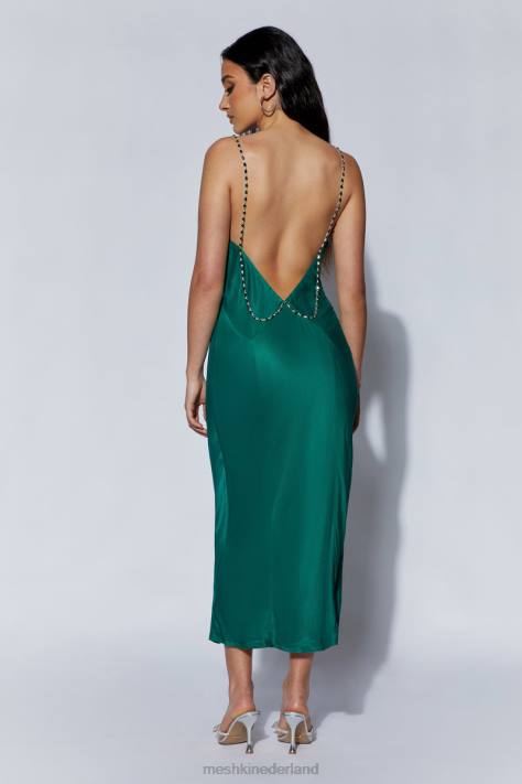 Meshki Rasta midi-jurk met gedrapeerde halslijn en diamanten bandjes kleding smaragd XP0T516