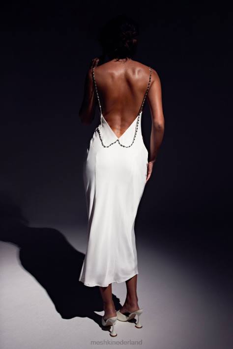 Meshki Rasta midi-jurk met gedrapeerde halslijn en diamanten bandjes kleding wit XP0T534