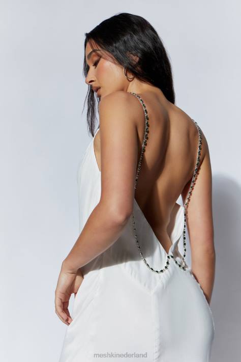 Meshki Rasta midi-jurk met gedrapeerde halslijn en diamanten bandjes kleding wit XP0T534