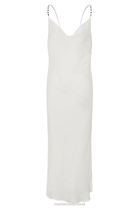 Meshki Rasta midi-jurk met gedrapeerde halslijn en diamanten bandjes kleding wit XP0T534