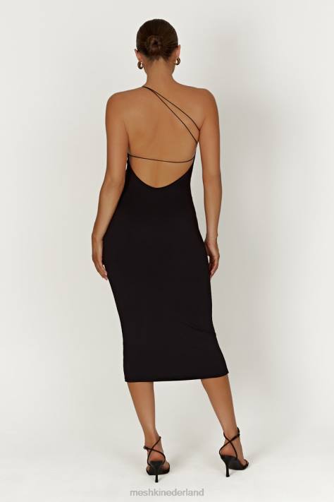 Meshki Rosalind gerecycled nylon midi-jurk met één schouder kleding zwart XP0T377