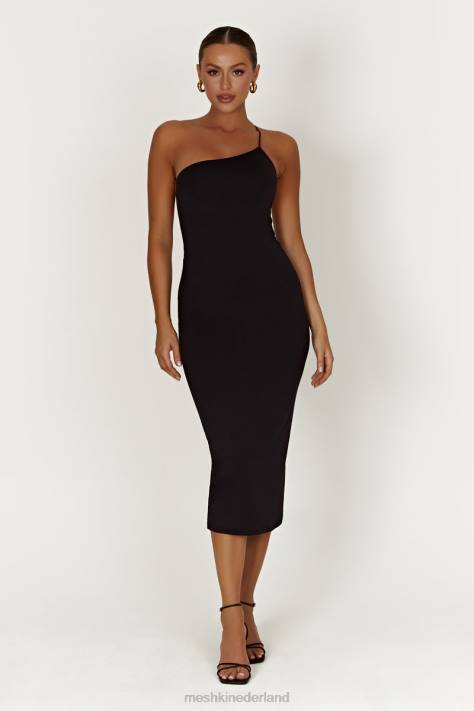 Meshki Rosalind gerecycled nylon midi-jurk met één schouder kleding zwart XP0T377