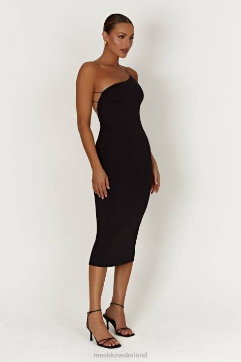 Meshki Rosalind gerecycled nylon midi-jurk met één schouder kleding zwart XP0T377