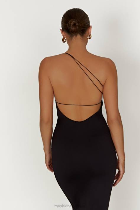 Meshki Rosalind gerecycled nylon midi-jurk met één schouder kleding zwart XP0T377