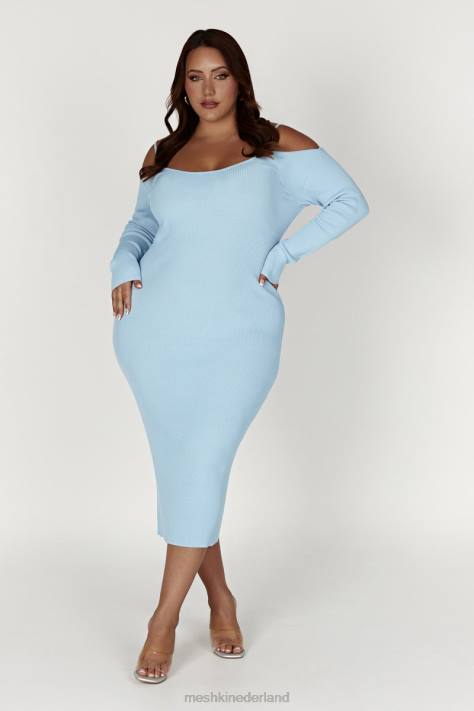Meshki Shea off-shoulder gebreide midi-jurk kleding poeder blauw XP0T439