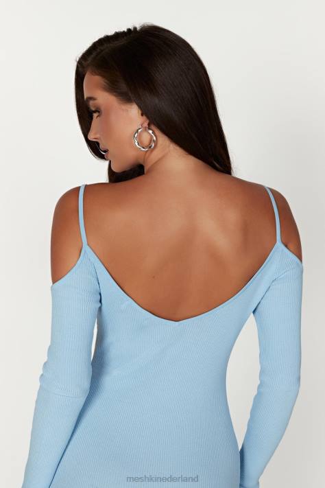 Meshki Shea off-shoulder gebreide midi-jurk kleding poeder blauw XP0T439