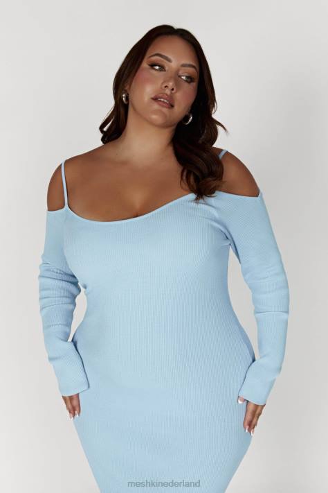 Meshki Shea off-shoulder gebreide midi-jurk kleding poeder blauw XP0T439