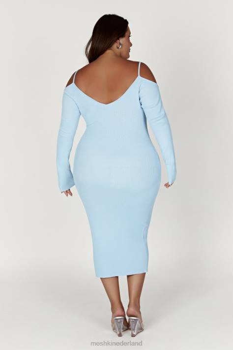 Meshki Shea off-shoulder gebreide midi-jurk kleding poeder blauw XP0T439