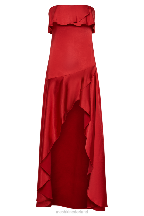 Meshki Suliana strapless midi-jurk met ruches kleding vermiljoen rood XP0T1