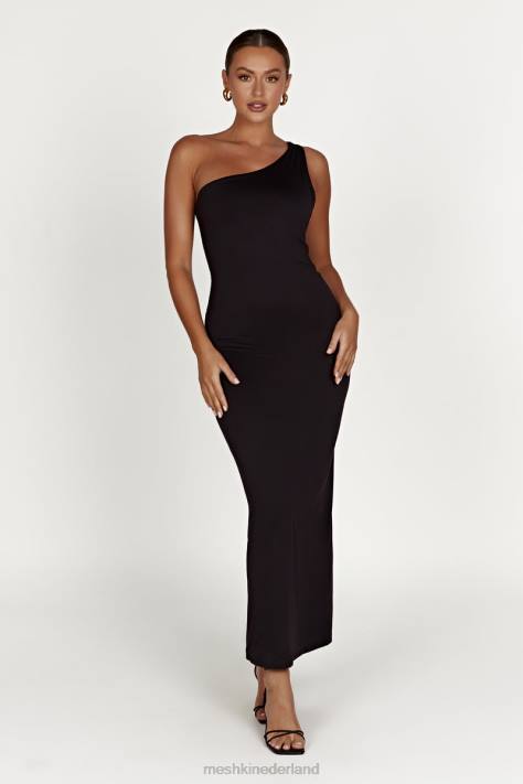 Meshki Teagan gerecycled nylon midi-jurk met één schouder kleding zwart XP0T501