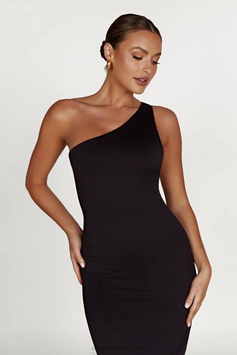 Meshki Teagan gerecycled nylon midi-jurk met één schouder kleding zwart XP0T501
