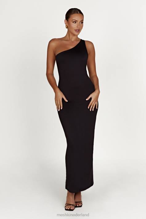 Meshki Teagan gerecycled nylon midi-jurk met één schouder kleding zwart XP0T501