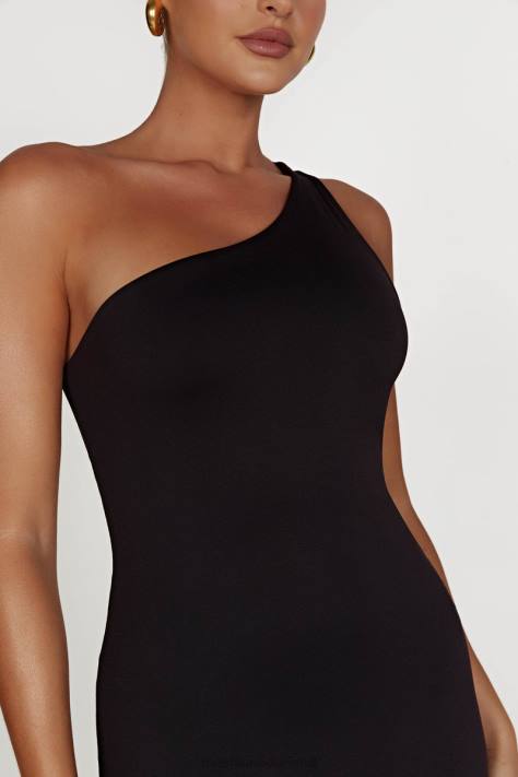 Meshki Teagan gerecycled nylon midi-jurk met één schouder kleding zwart XP0T501