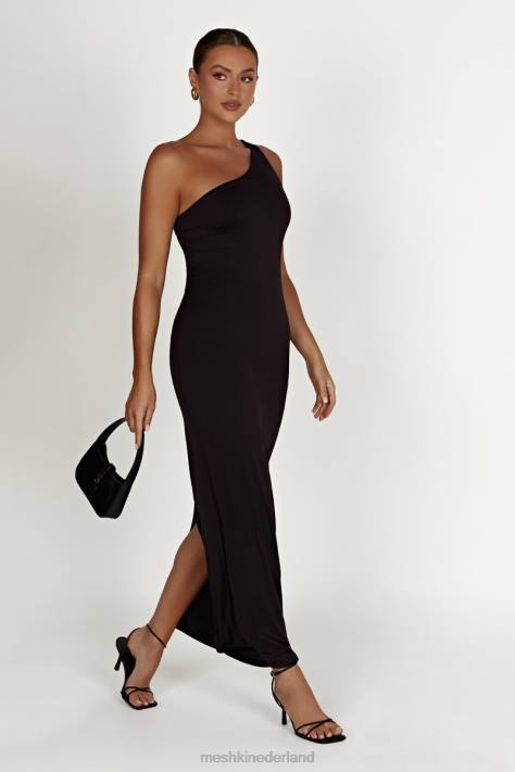Meshki Teagan gerecycled nylon midi-jurk met één schouder kleding zwart XP0T501