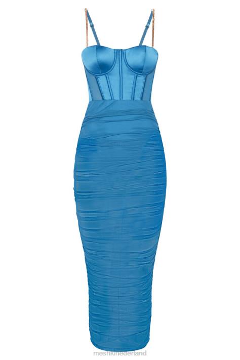 Meshki Tiarne midi-jurk met korset van satijn en mesh kleding marineblauw XP0T646