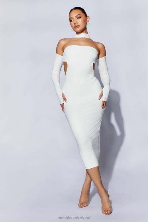 Meshki demie midi-jurk met nekband en vingerloze handschoenen kleding wit XP0T704