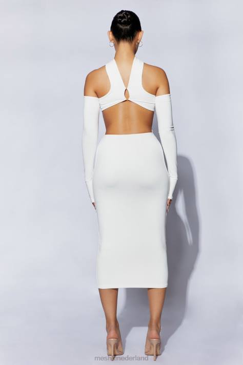 Meshki demie midi-jurk met nekband en vingerloze handschoenen kleding wit XP0T704