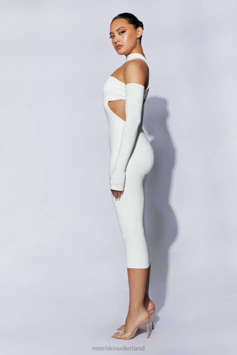 Meshki demie midi-jurk met nekband en vingerloze handschoenen kleding wit XP0T704